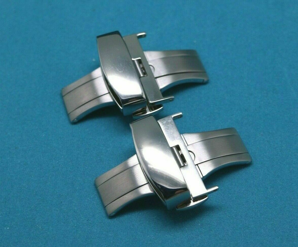 2Pcs 22mm 316L Stainless Push Button Deployment Buckle Fit Leather Watch Strap