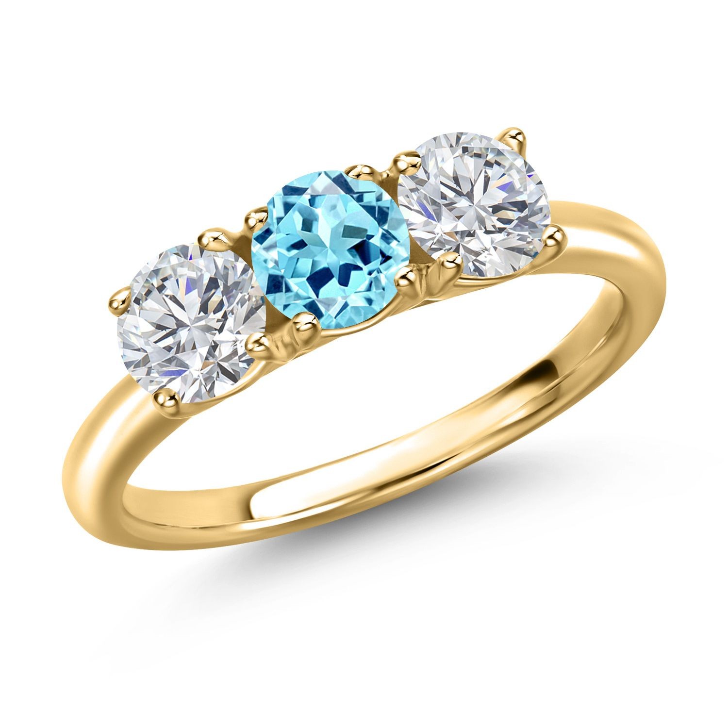 18K Yellow Gold Plated Silver Blue Apatite and Lab Grown Diamond Engagement