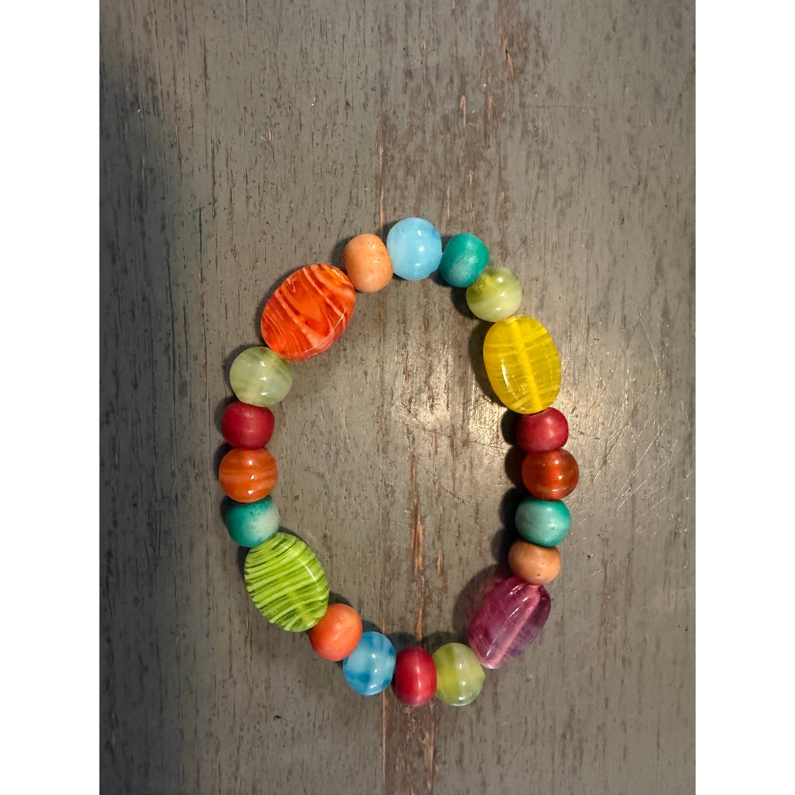 Vintage Multi Color Beaded Stretch Bracelet Glass Resin Eclectic Mixed Media