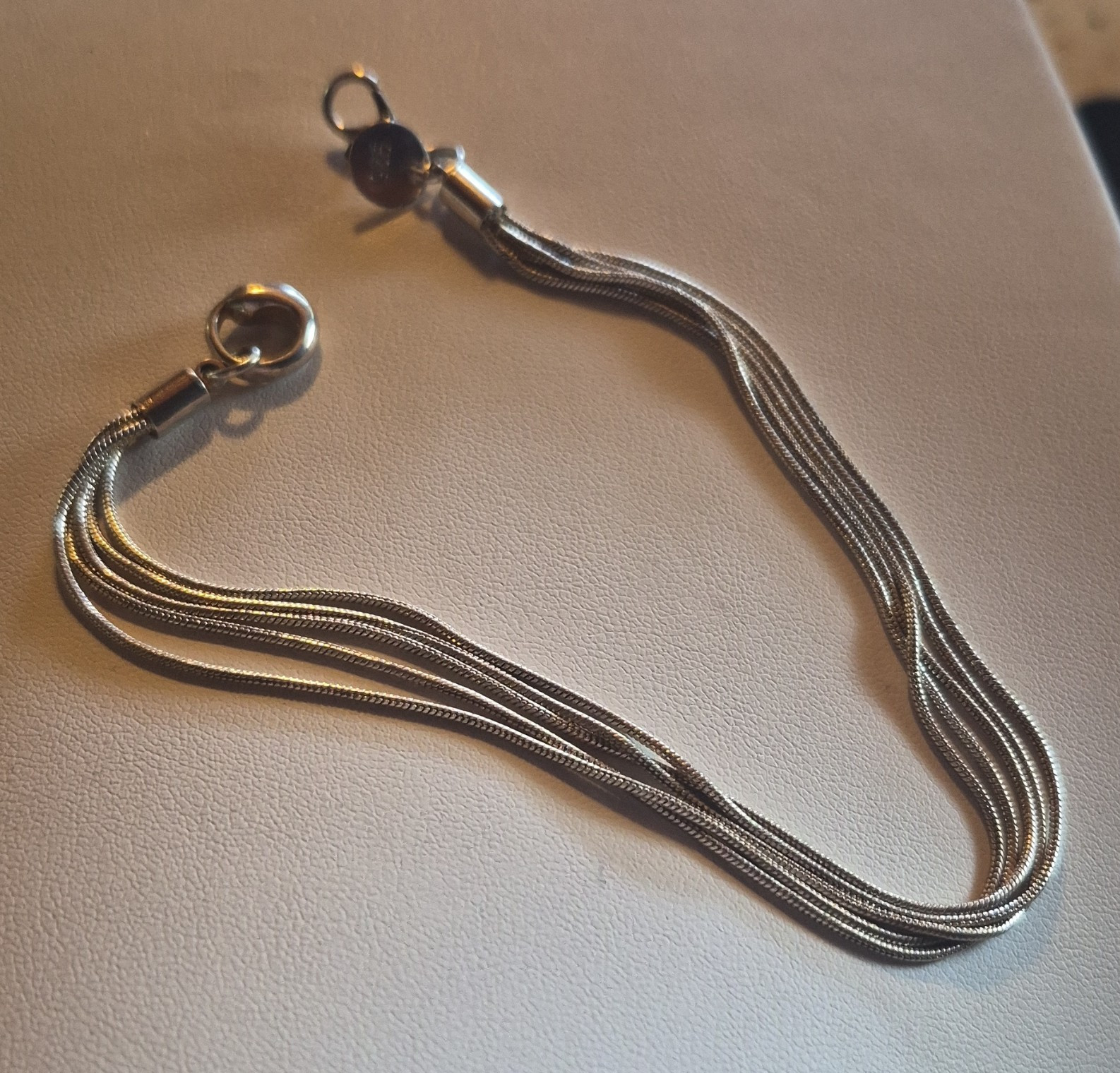 925 Sterling Silver Multi Strand Snake Chain Bracelet 8in Lobster Clasp Signed