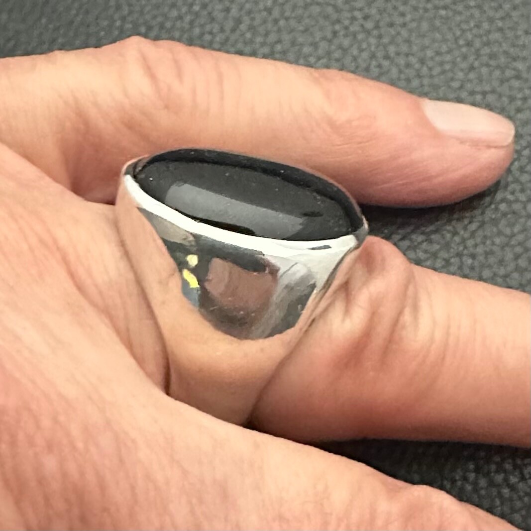 MJG STERLING SILVER XL 18 X24 mm OVAL BLACK ONYX RING. SZ 10. 34 Grams