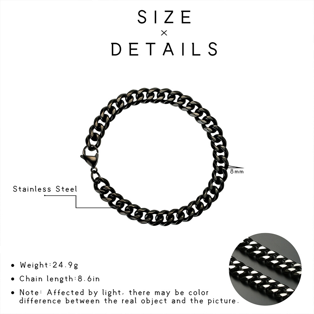 Basic Punk Stainless Steel 7mm Cuban Necklaces Bracelet For Men Women Black