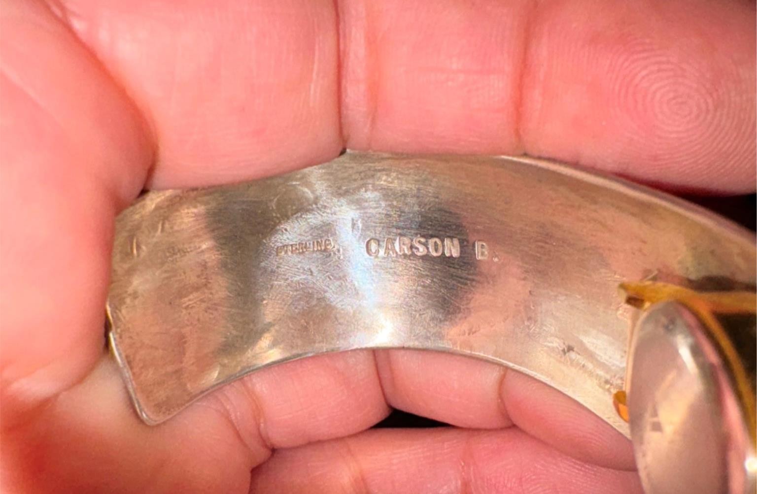 Navajo Carson Blackgoat Stamped Sterling Quartz Watch Bracelet