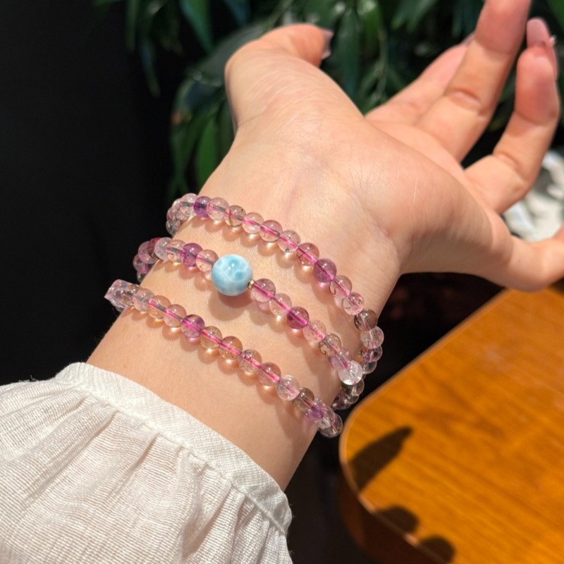 5mm Natural Amethyst and Larimar Handmade Bracelet