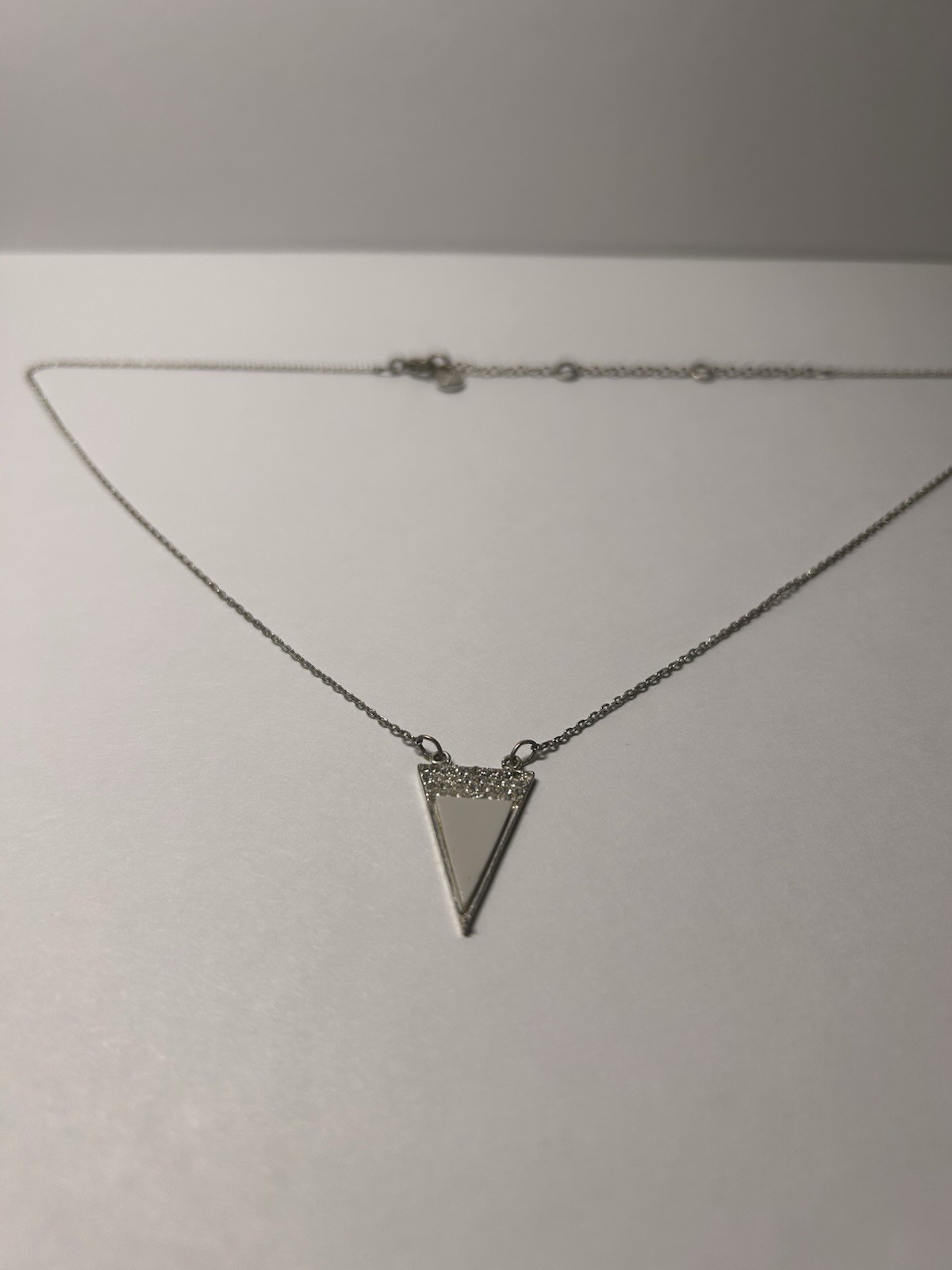 Silver Tone Cable Chain Necklace Triangle Charm Pendant Clear Crystal