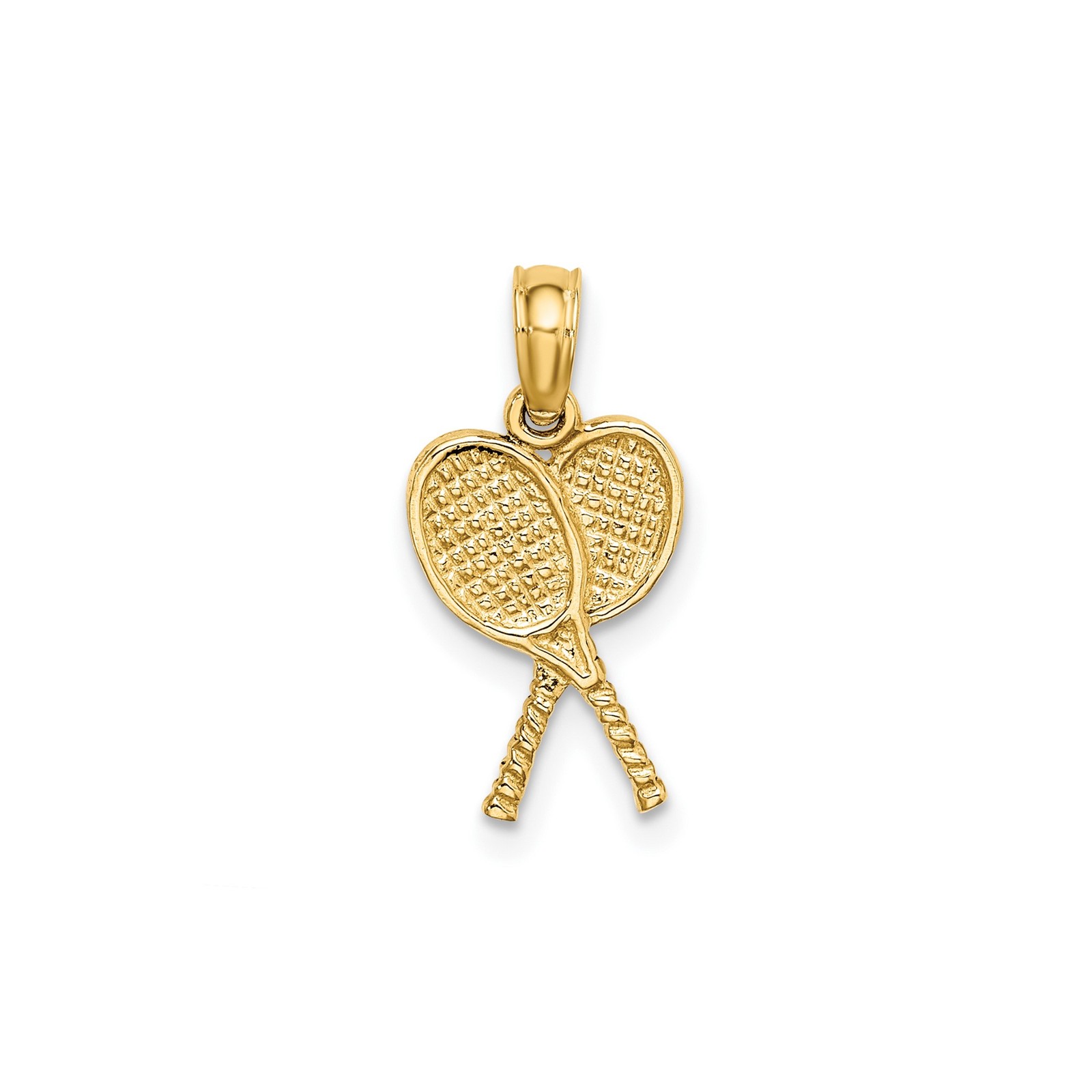 10k Yellow Gold Tennis Pendant Crossed Rackets Ball Sporty Charm Necklace