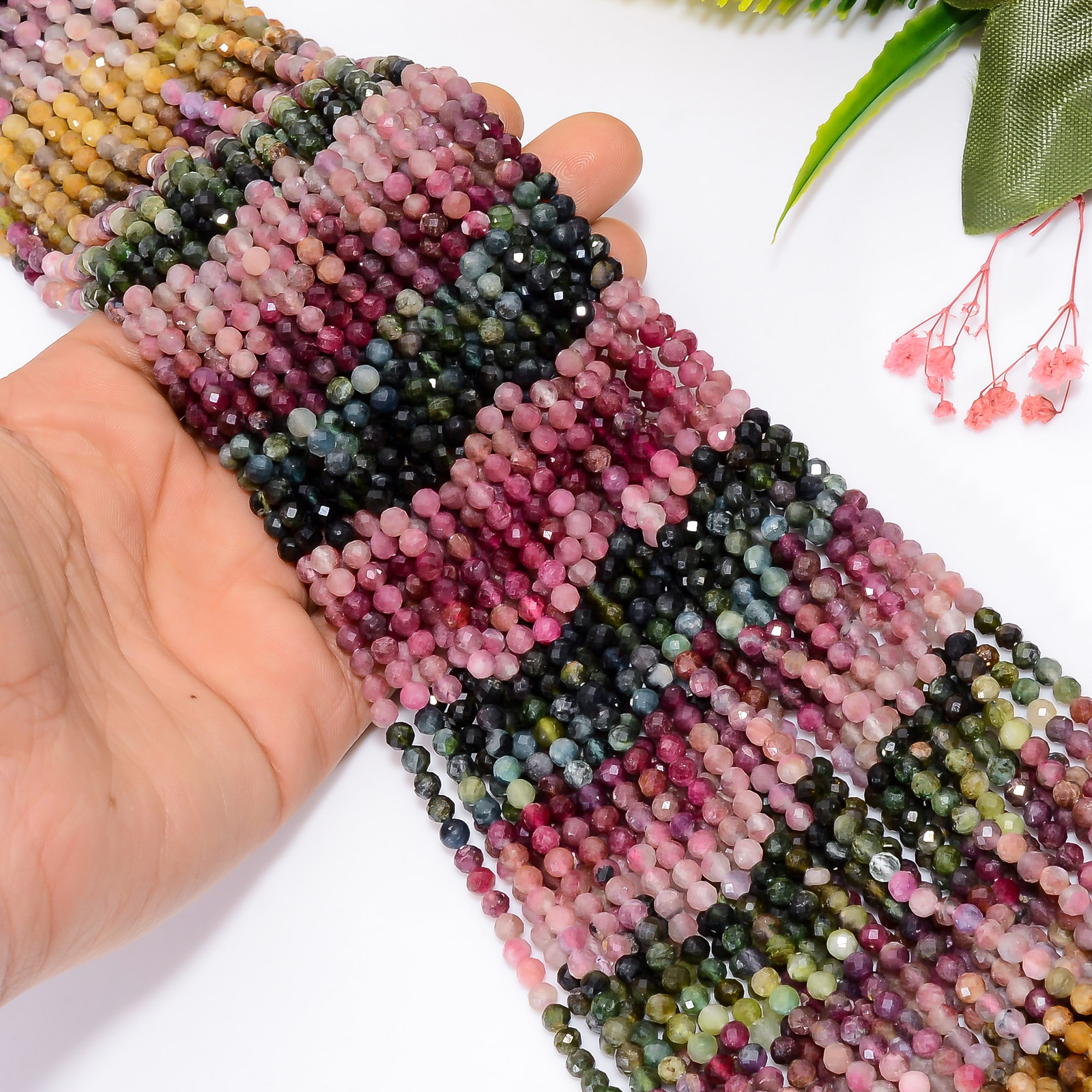 Natural Multi Tourmaline Gemstone Round Faceted Beads 4 mm Strand 12.5″ EB-894