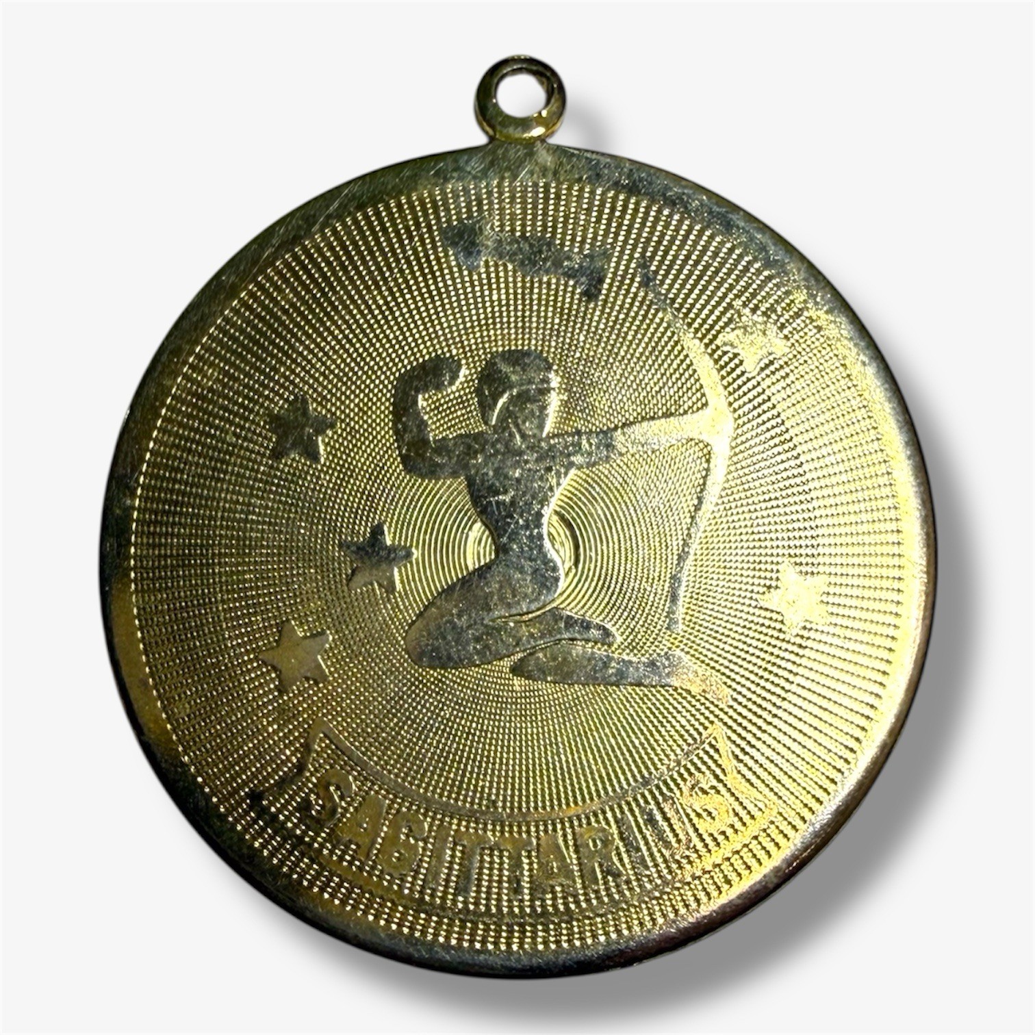 1970s Vintage 1.25” Sagittarius Medallion Pendant Horoscope Astrology Nov Dec