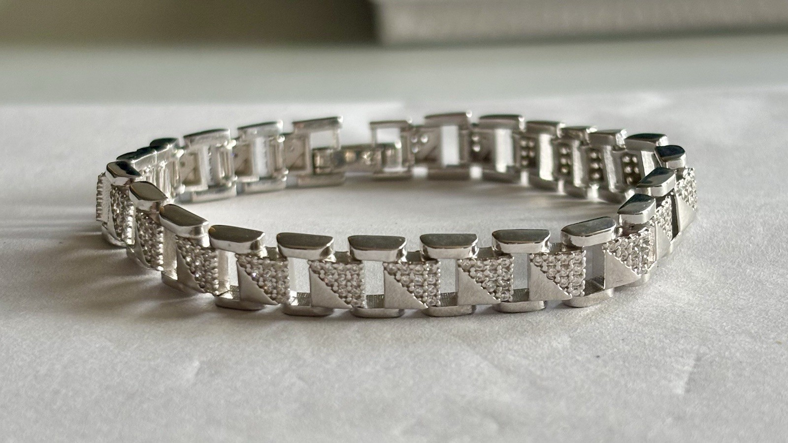 Mens Boys Stainless Steel/Titanium Bracelet With Faux Diamonds 925