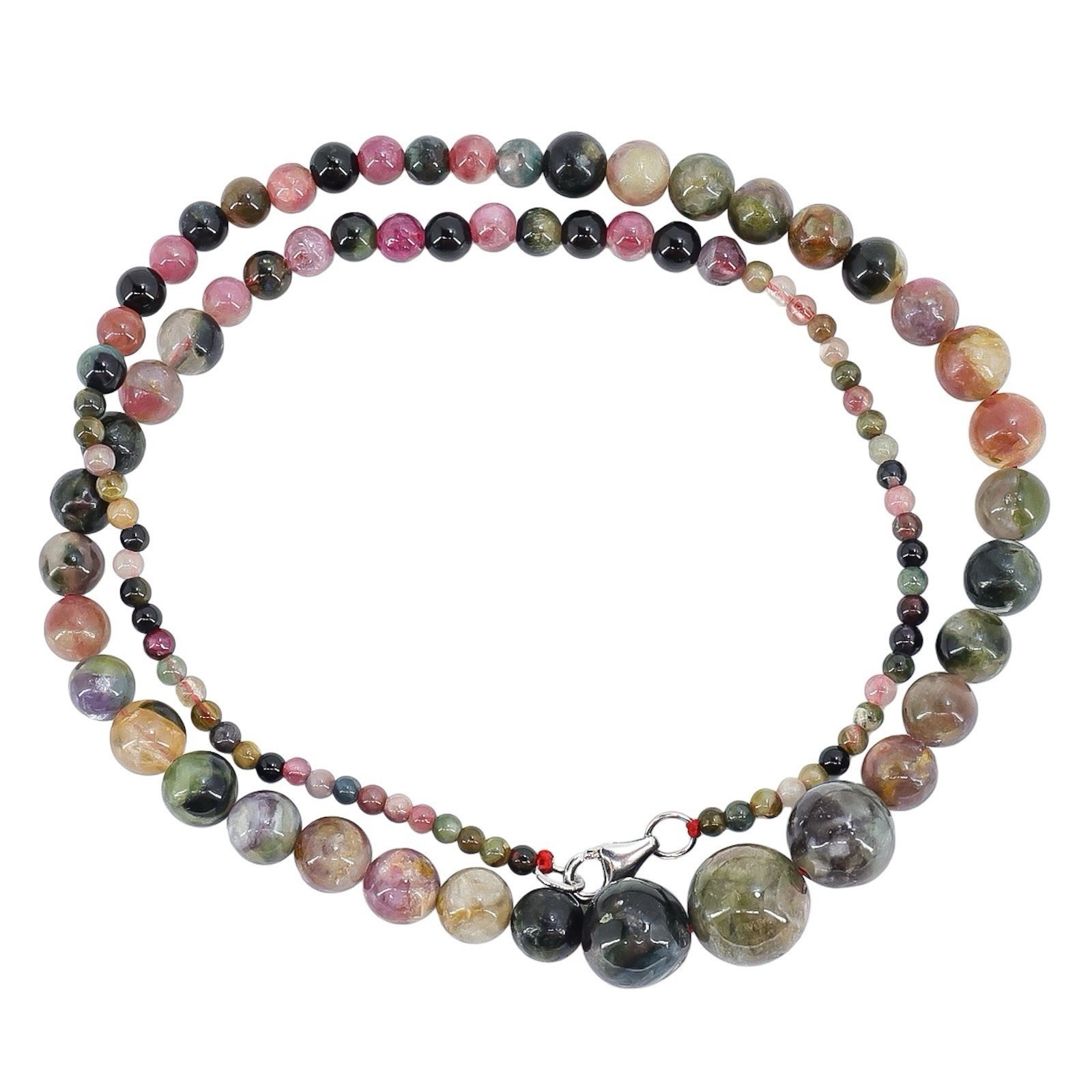 D’Joy Tourmaline Beaded Necklace Multi Color Graduated Gemstone 10.9mm 18”