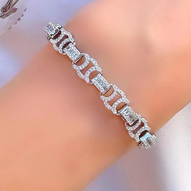 14k White Gold Plated 8Ct Baguette Lab-Created Diamond Women 7.5″ Link Bracelet