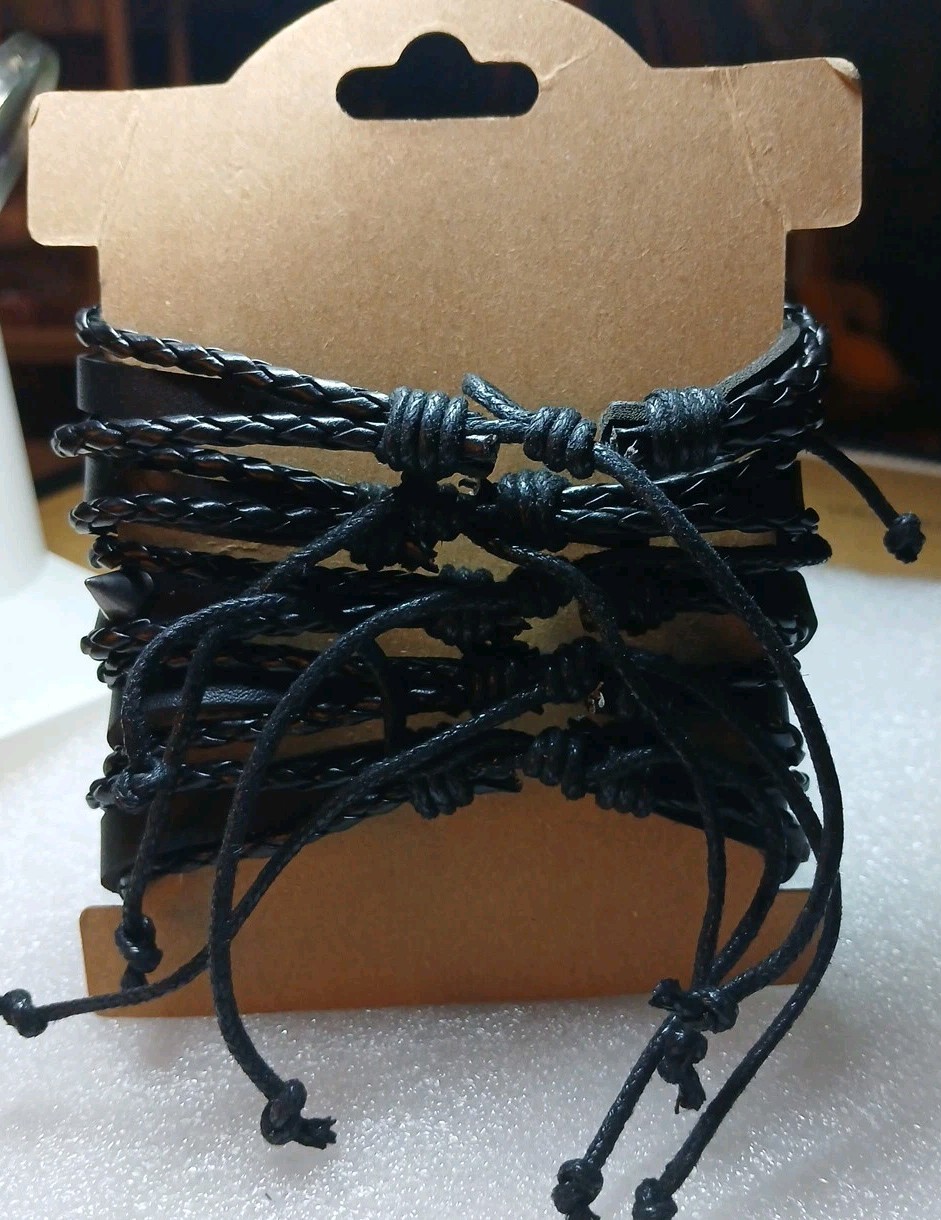 5PACK! LEATHER Tie Up Bracelets! 5 Styles, Skulls,spikes Goth,Biker