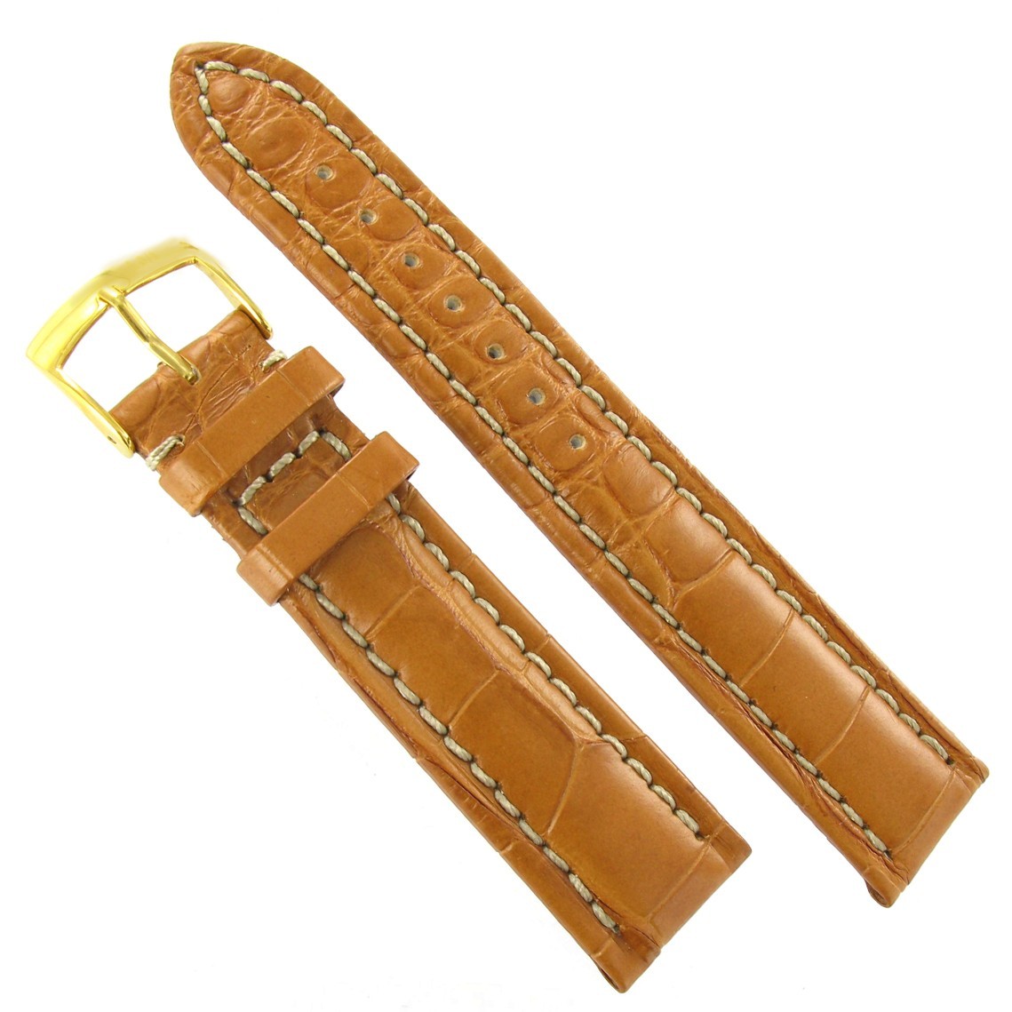 20mm Morellato Matte Honey Tan Genuine Alligator Stitched Watch Band 2120