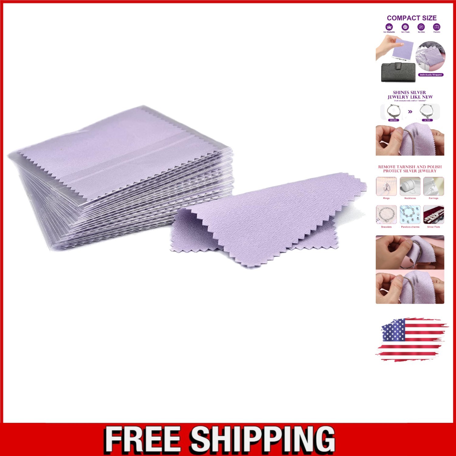 50 Individually Packed Jewelry Cleaning Cloths – Gold, Silver, Platinum Care