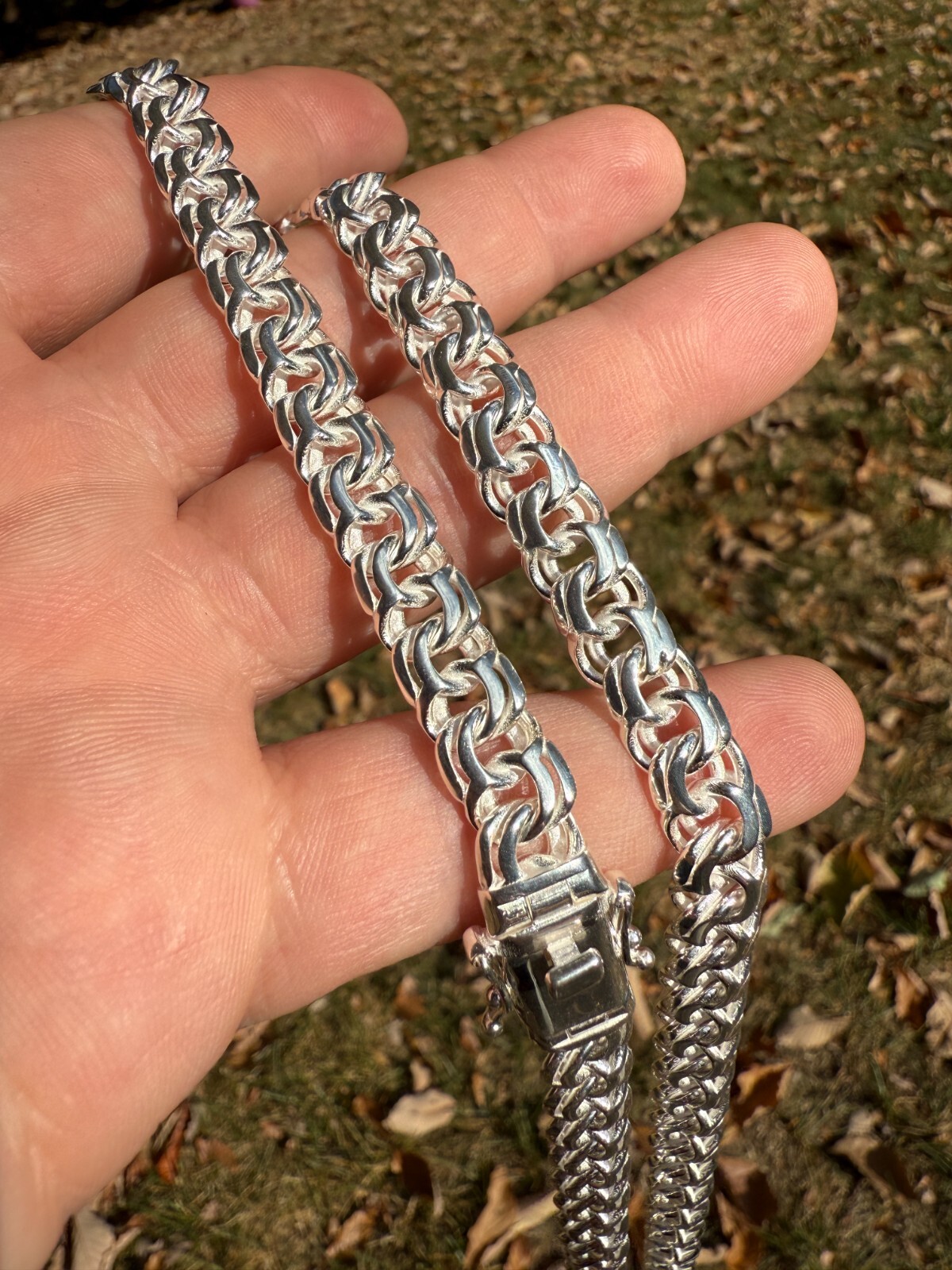 Real 925 Sterling Silver Handmade 9mm Cuban-Byzantine Chainmaille Chain Necklace