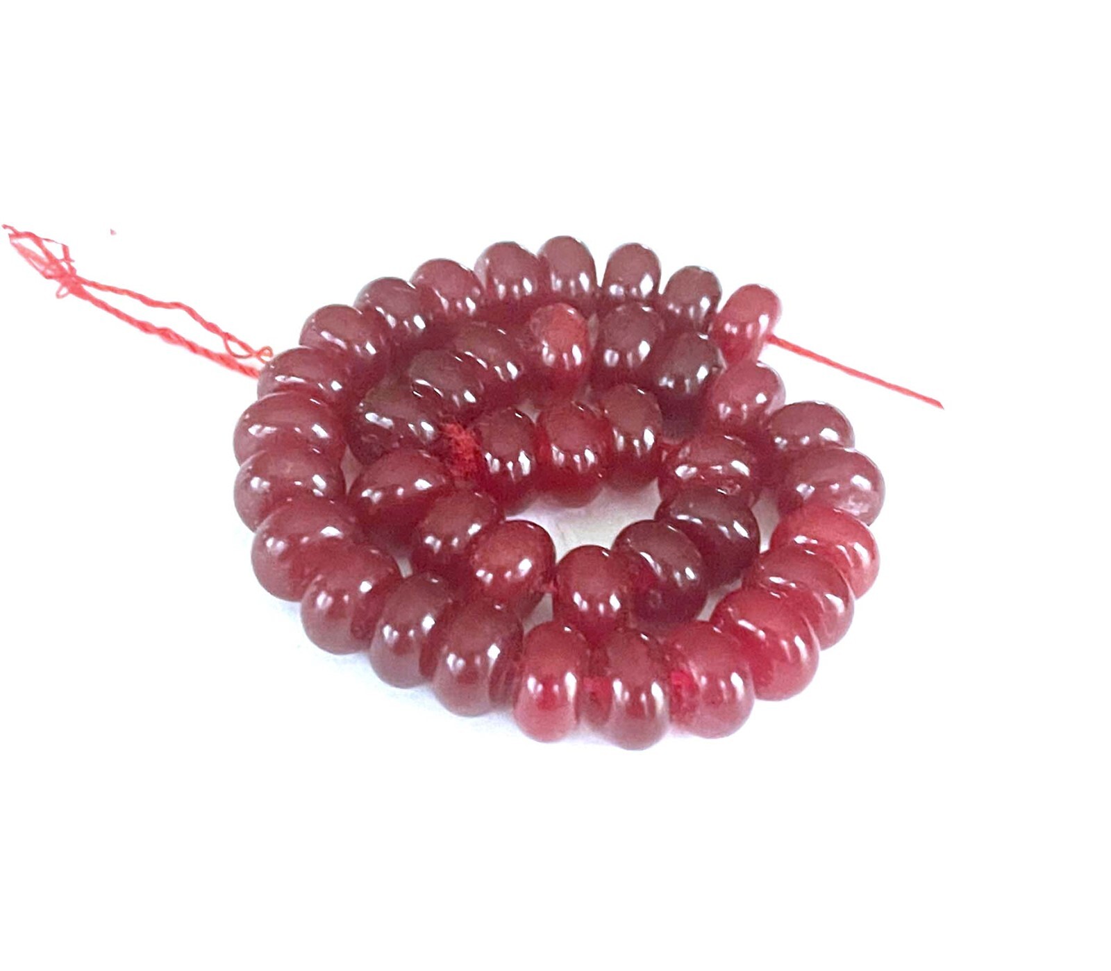 8x5mm Red Wine Jade Rondelle Gemstone Beads Crimson (39 pcs)