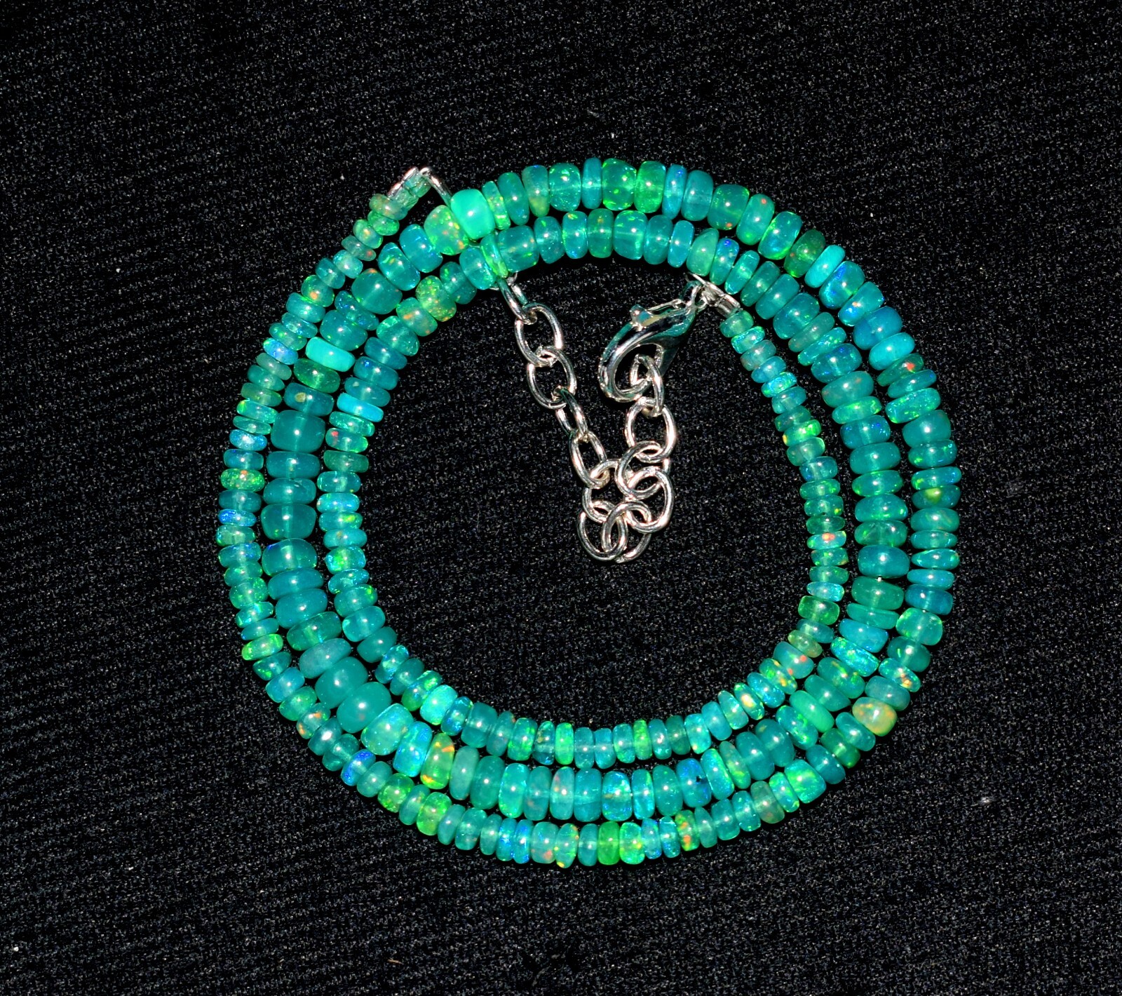 16″Natural Ethiopian Green Opal Wello Fire Opal Gemstone Bead Necklace 3-4.5mm