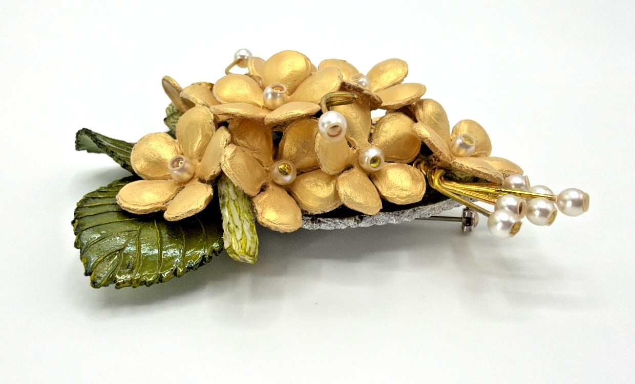 CILIA BIJOUX PARIS Floral Brooch Hand Cut & Molded w/Emaline Resin in France