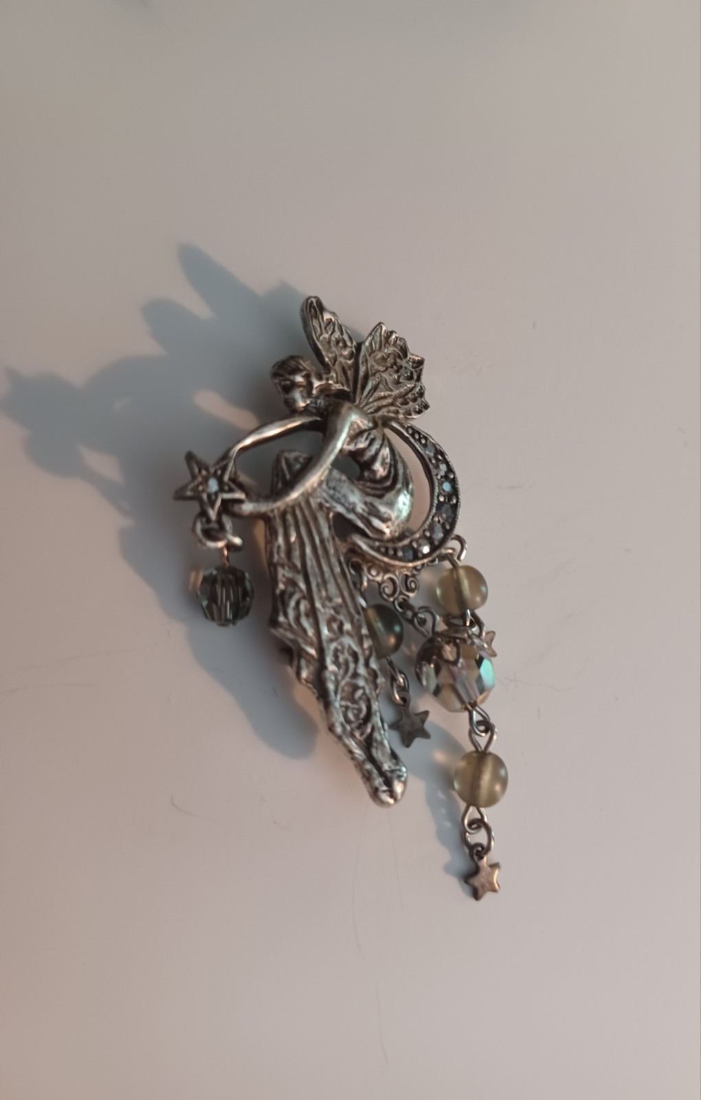 Kirks Folly Angel Fairy Floral Celestial Moon Stars Brooch Pin Crystal Vintage