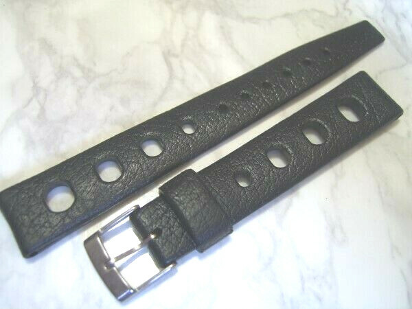 AUTHENTIC TROPIC 16MM NOS 60’S SWISS BLACK DIVE BAND STRAP STRAIGHT END *6689