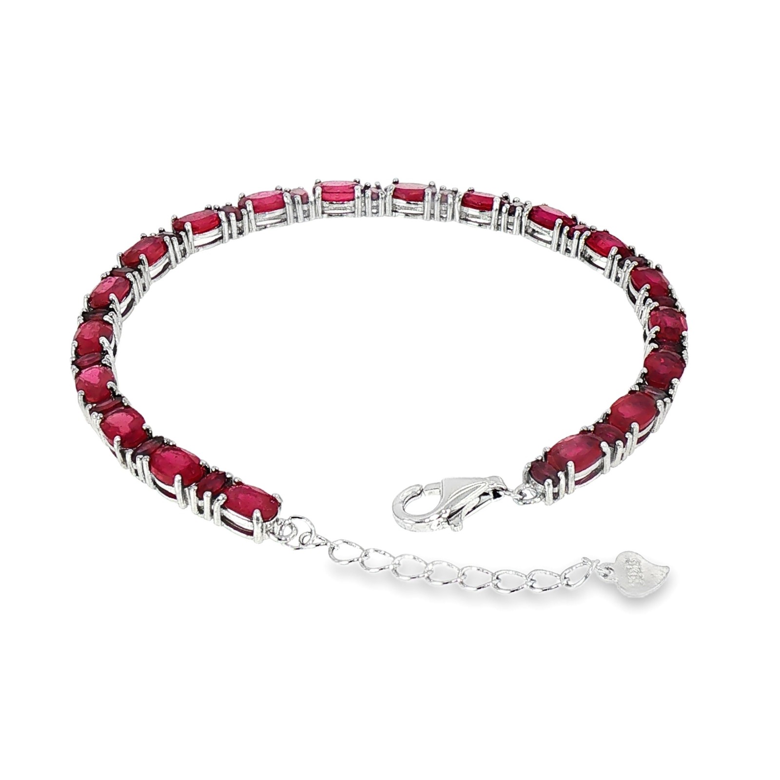 925 Sterling Silver Natural Ruby Gemstone Bracelet Oval Marquise Top Blood Red