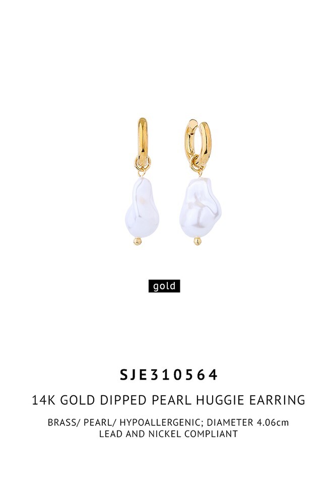 Do Everything in Love 14K Gold/White Dipped Pearl Huggie Earring Korea