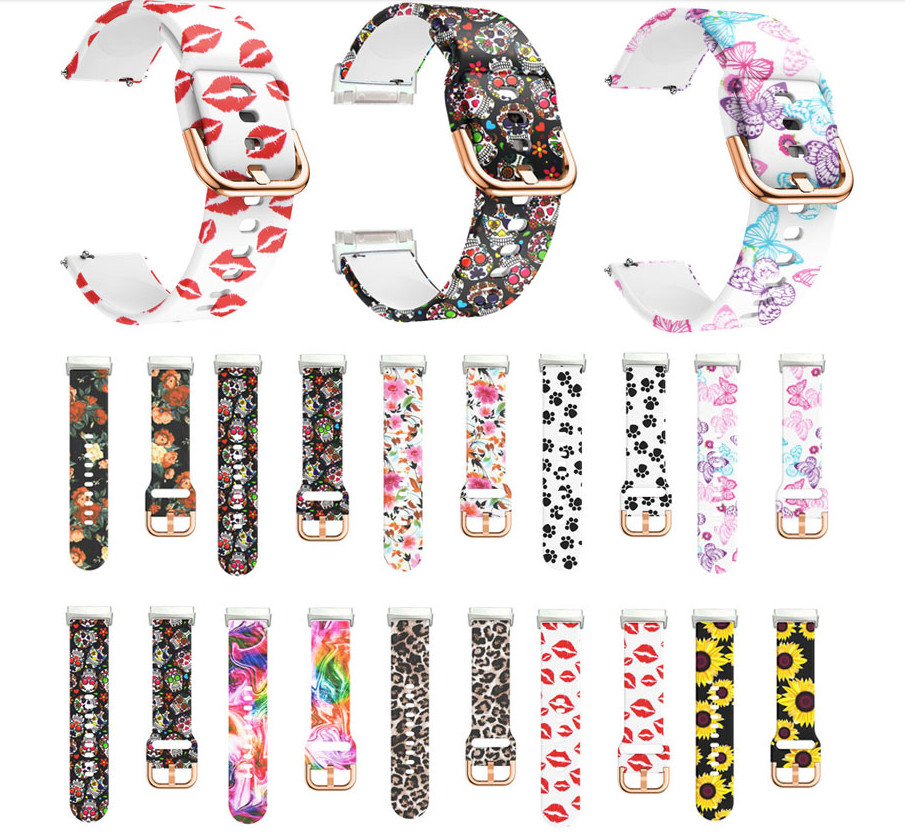 For Fitbit Versa 3 /Sense Soft Flowers Printing Strap Sport Silicone Watch Band