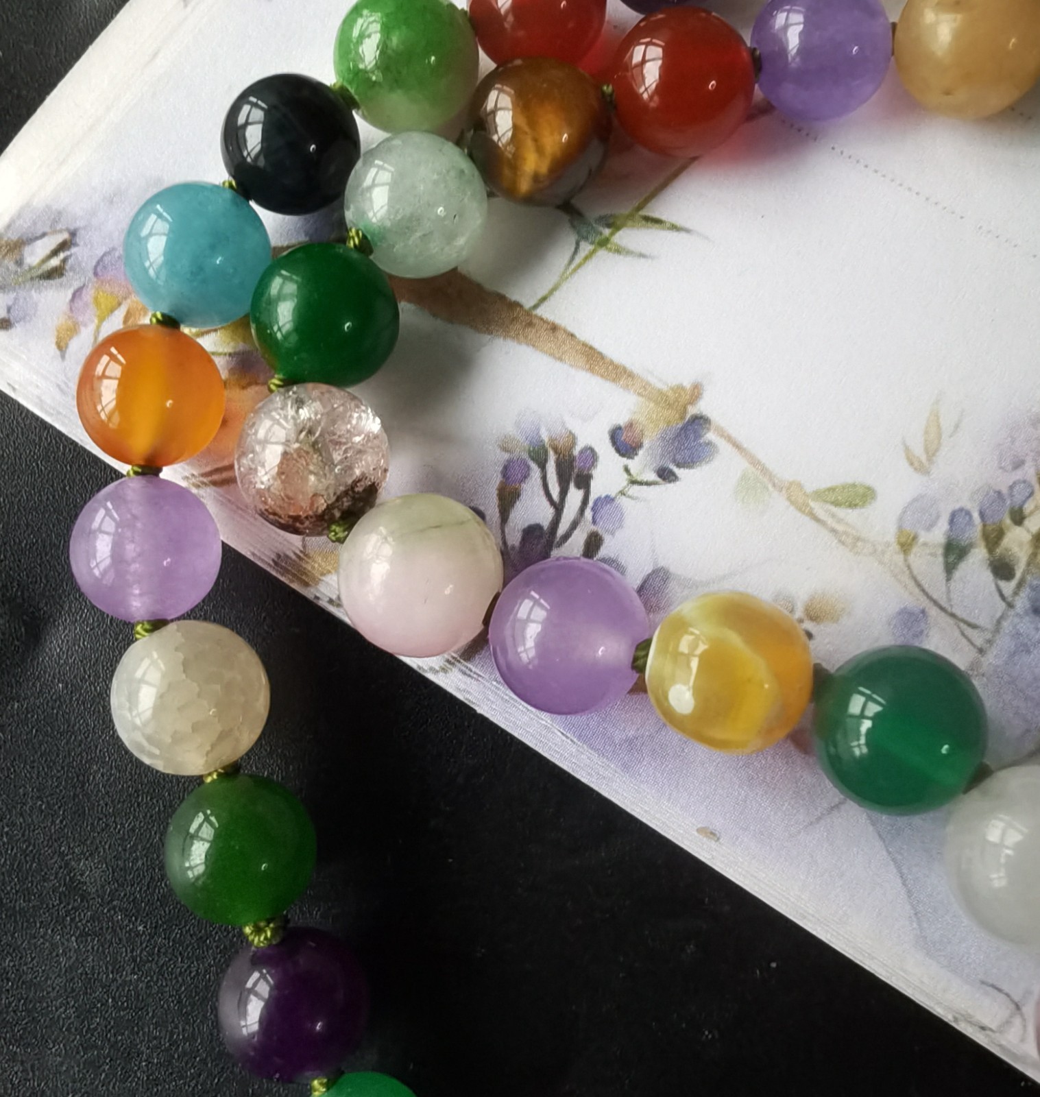 Round rainbow Jade necklace bracelet,Round 8mm gemstone Beads Knotted 16″-60″