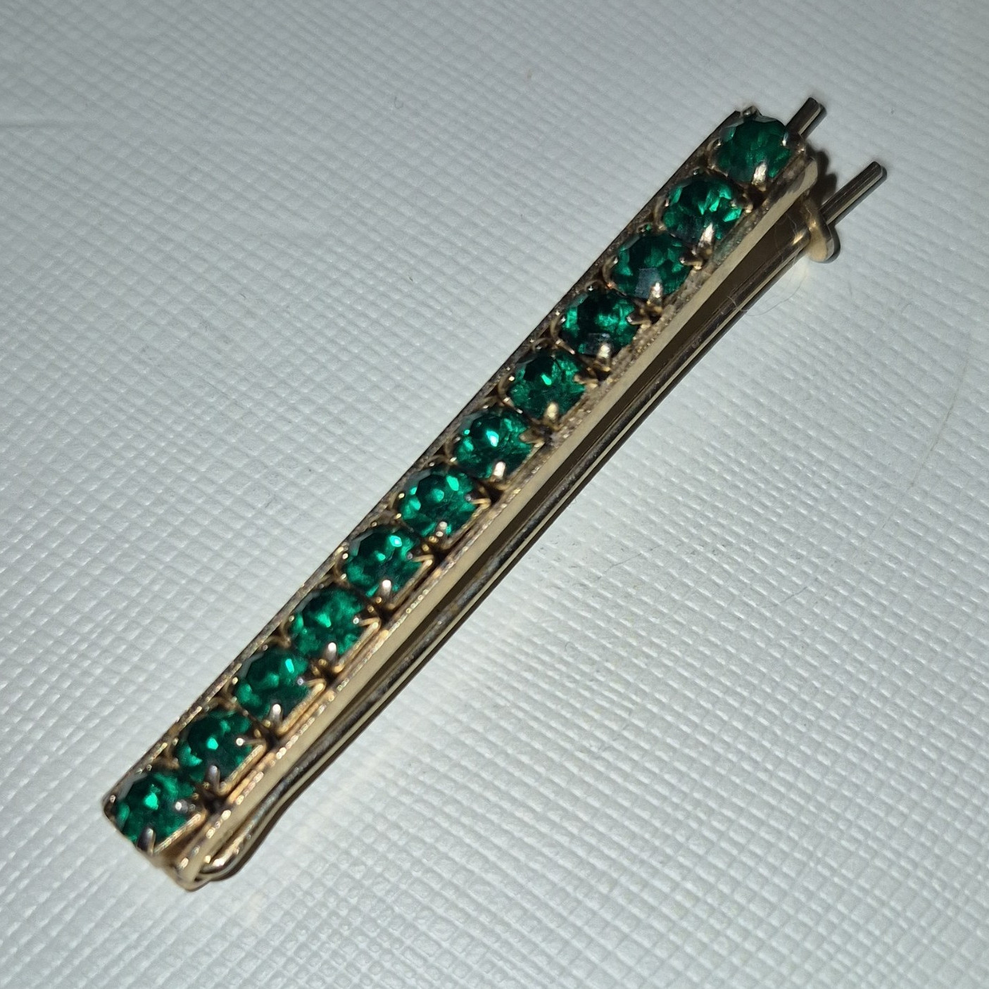 Vintage 1950 Gold Tone/ Hair Clip with Green Round Rhinestone Stones