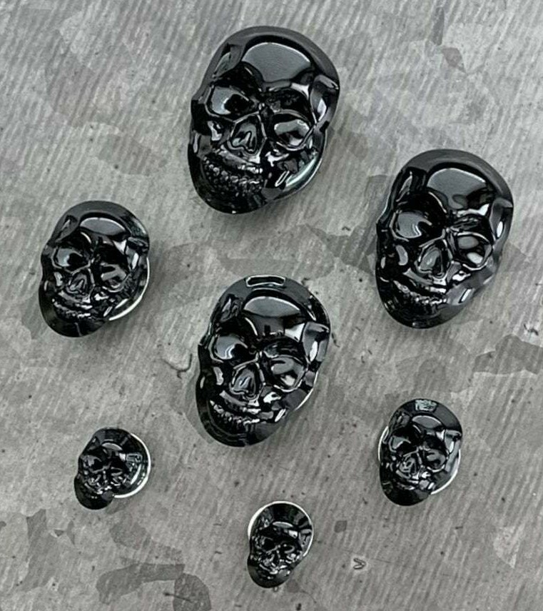 PAIR of Skull Front Pyrex Glass Plugs Gauges Tunnels Body Jewelry