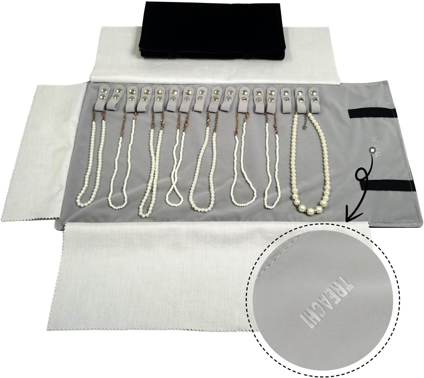 Portable Jewelry Roll Necklace Travel Storage Displays Holder 16 Chain Grey