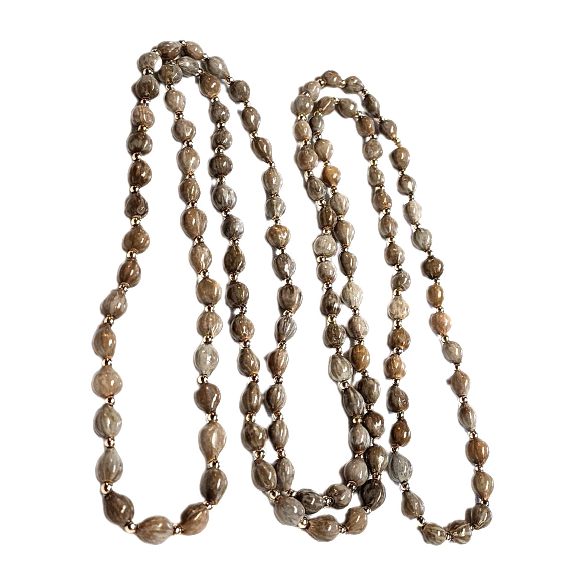 Vintage Brown & Gray Job’s Tears Natural 9-10mm Beaded Necklace Gold Tone 55″