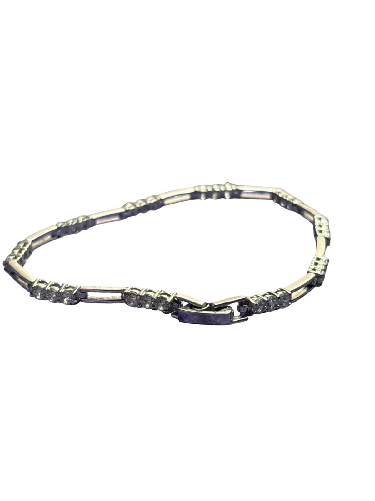 Silvertone Clear Rhinestone Tennis Bracelet Fold Over Clasp 7.5 inches Long