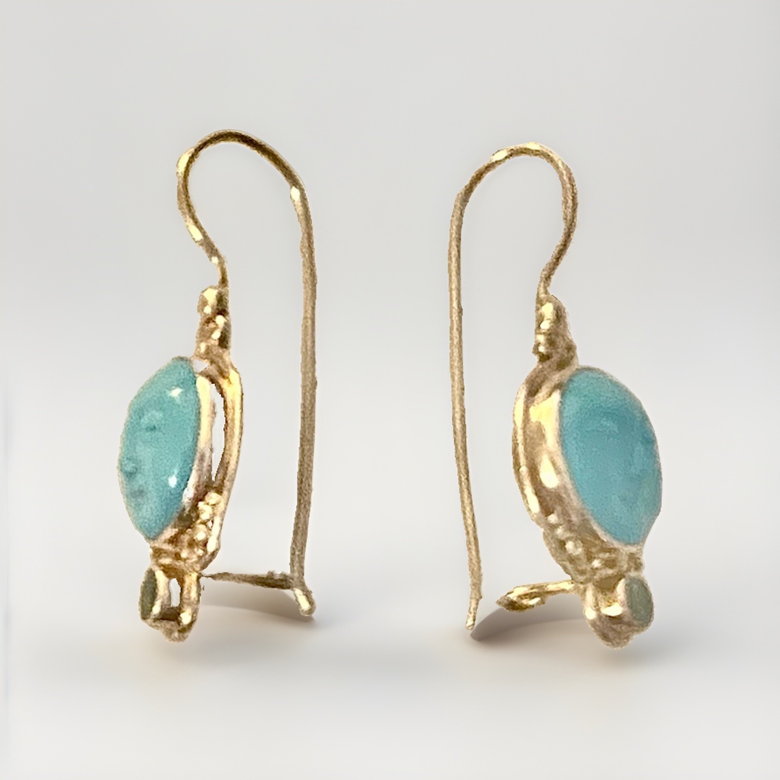 Sajen 925 Sterling Silver Carved Turquoise, Aquamarine Accent Moon Face Earrings