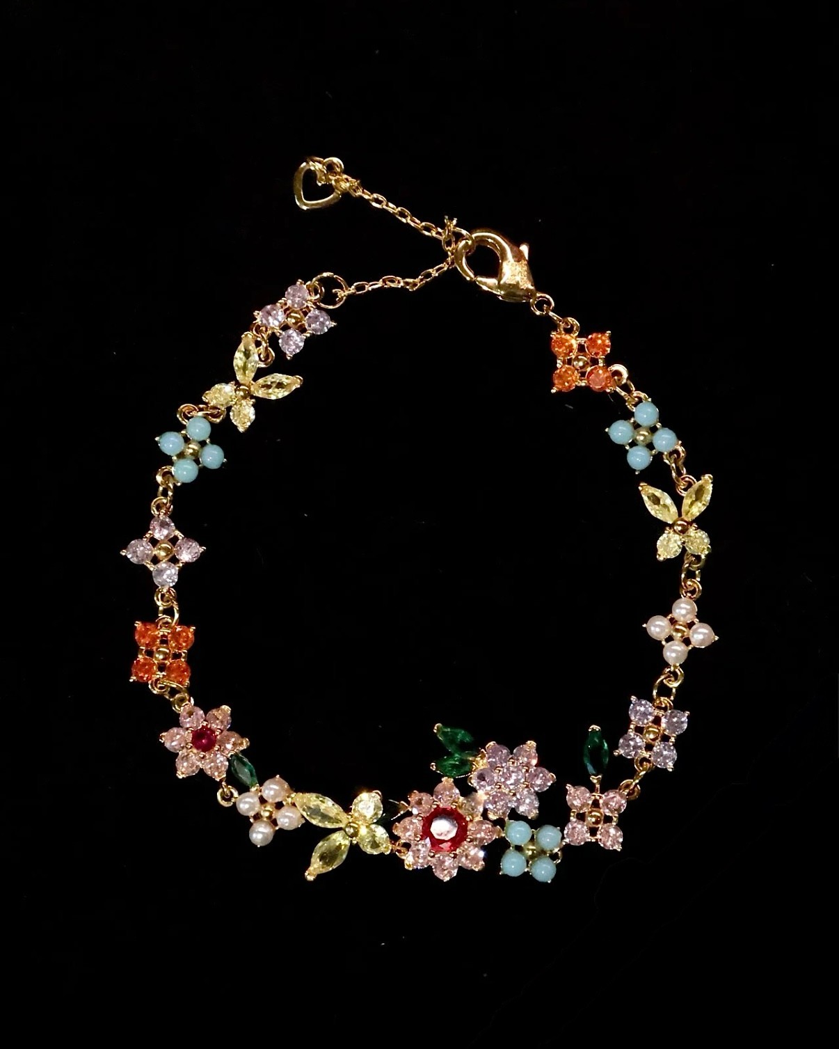 Floral Crystal Jewelry Set – Colorful Statement Necklace, Bracelet & Earrings