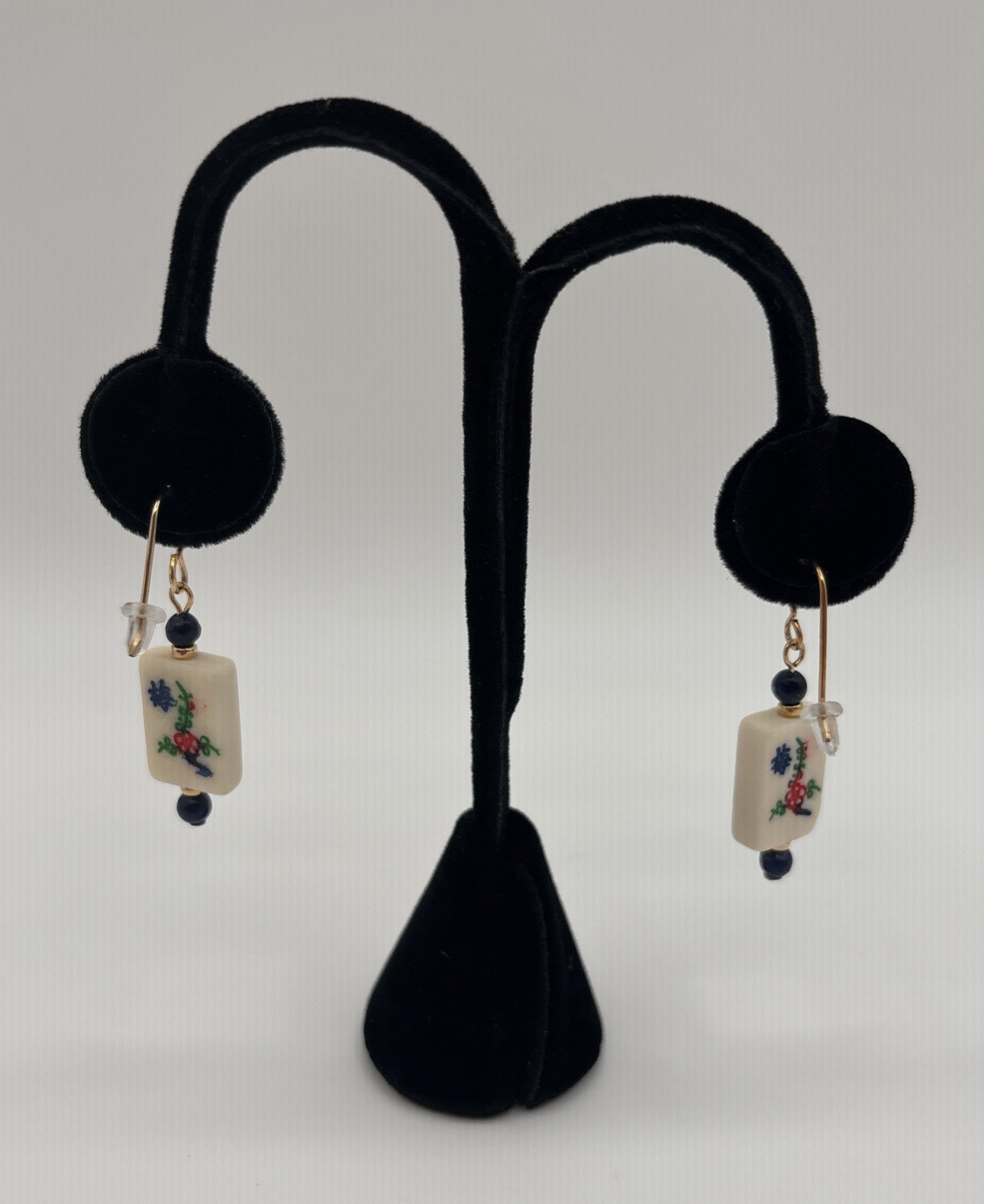 VTG Fabrications Mah-Jong Dangle Earrings 2” Drop Hand Painted 1990s/2000s NOS