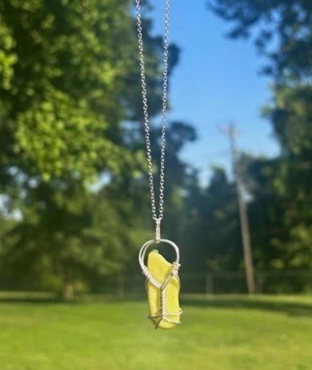 wire wrapped crystal pendant with 16 inch silver plated chain