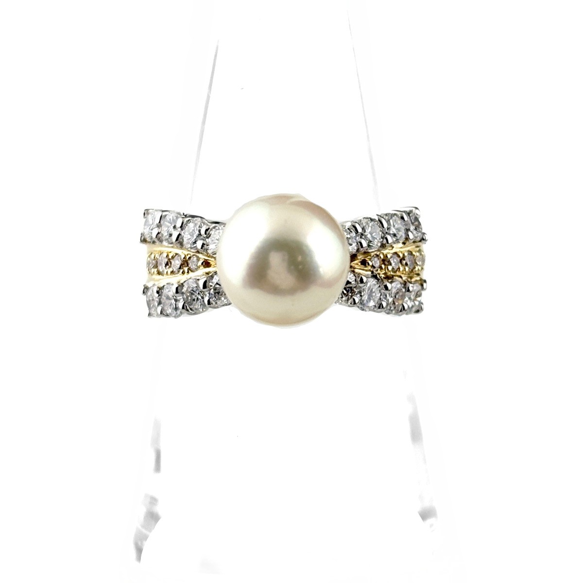 pearl design ring Platinum YG YellowGold ring melee diamond Pearl Ring Pt900…