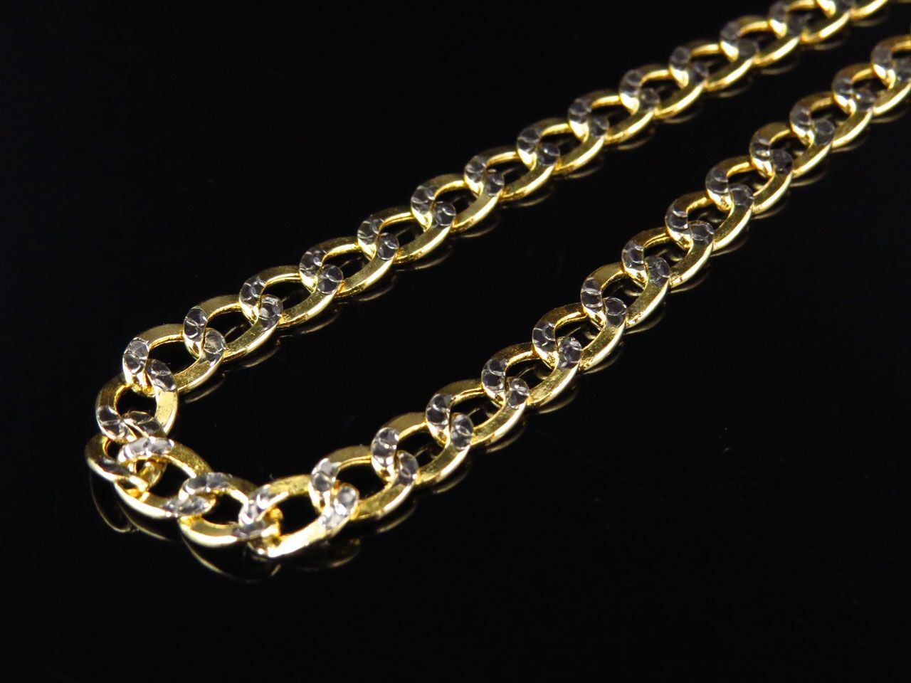 Men’s Ladies Diamond Cut Hollow Curb Cuban Link Chain Real 10K Yellow Gold 4M…