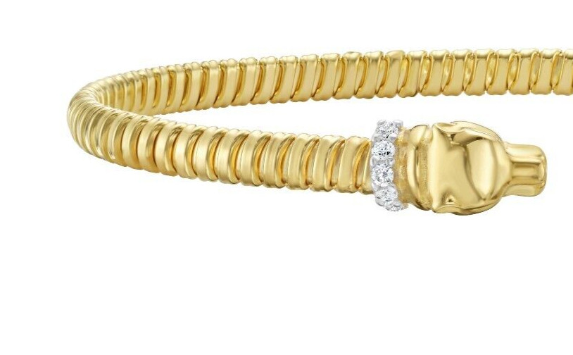 14k Yellow Gold Tubogas Coil Panther .05 ct Dia Cuff Bangle/Bracelet 8.6Gr 3.9MM