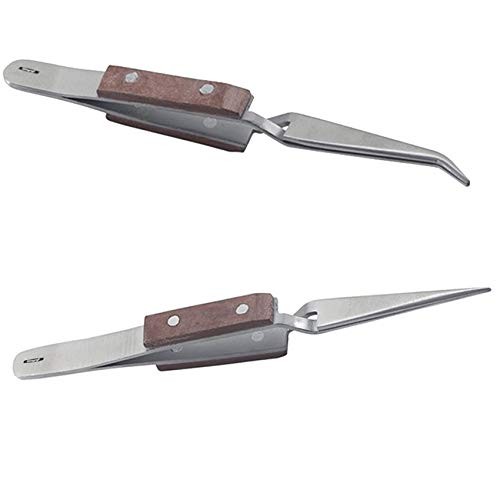 Cross Lock Tweezers Fiber Grip Tweezers Self Closing 4-1/2″ Bent & Straight Pair