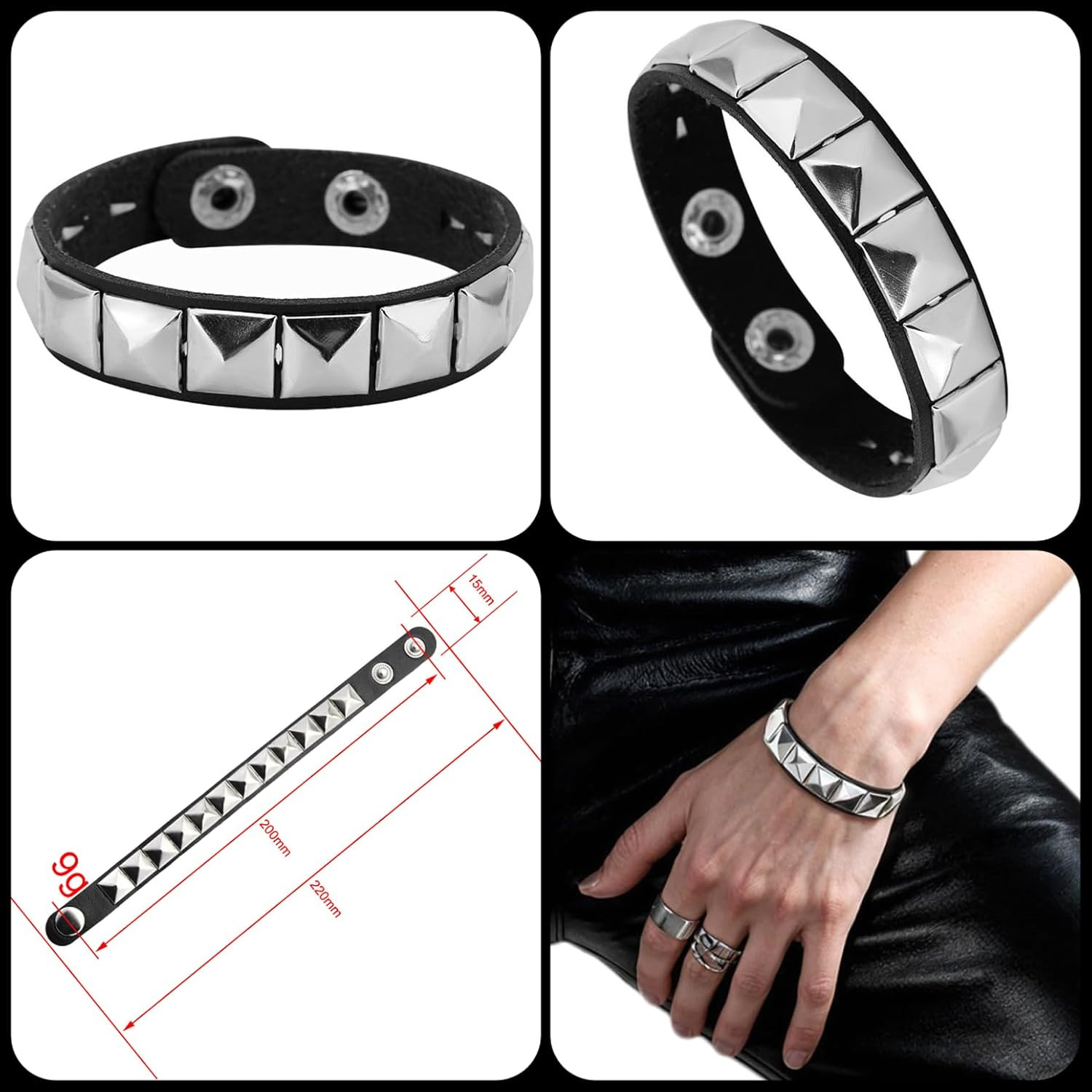 Emo Y2K Indie Grunge Studs Spiked Bracelet Goth Jewelry Accessories for Cool Roc