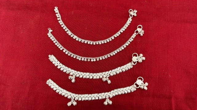 Boho Baby shower anklet bells ankle bracelet 2 pair silver chain charm 6″ India