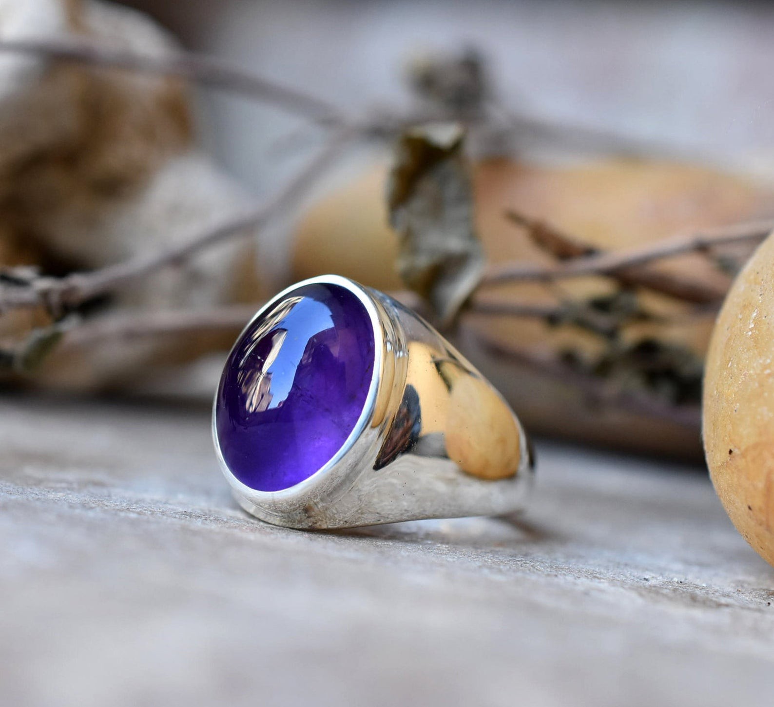 Solid 925 Sterling Silver AA Natural Purple Amethyst Gemstone Men’s Unisex Ring