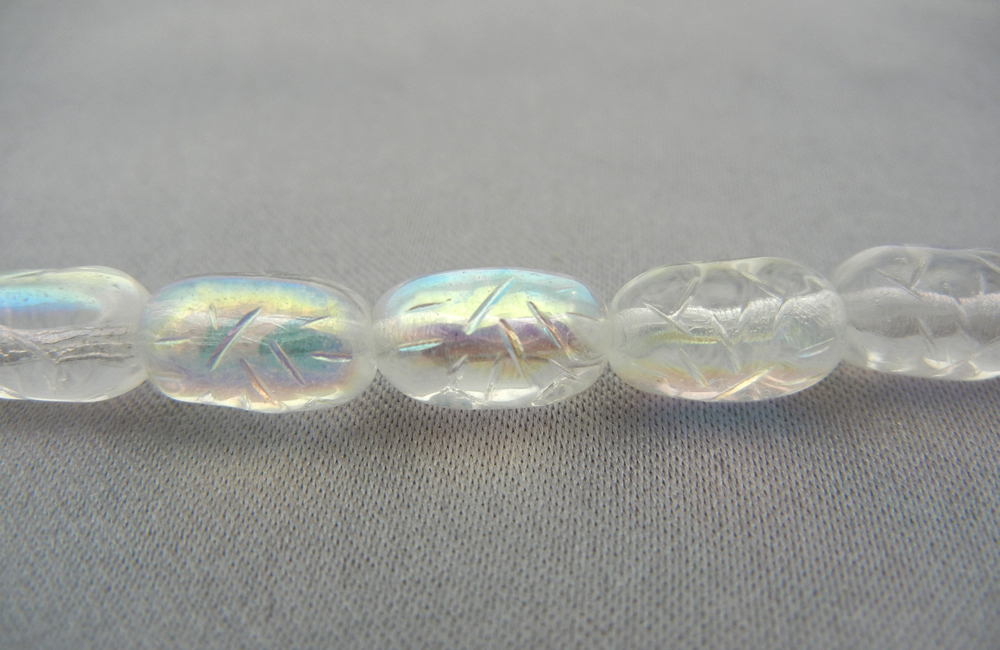 20 Czech Glass Druk Beads 10x6mm Crystal AB textured oval pressed clear AB, P201