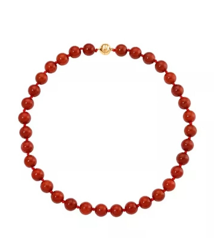 18K Yellow Gold Finished Over AA+ Natural Red Jade Tennis Necklace In 925 Silver