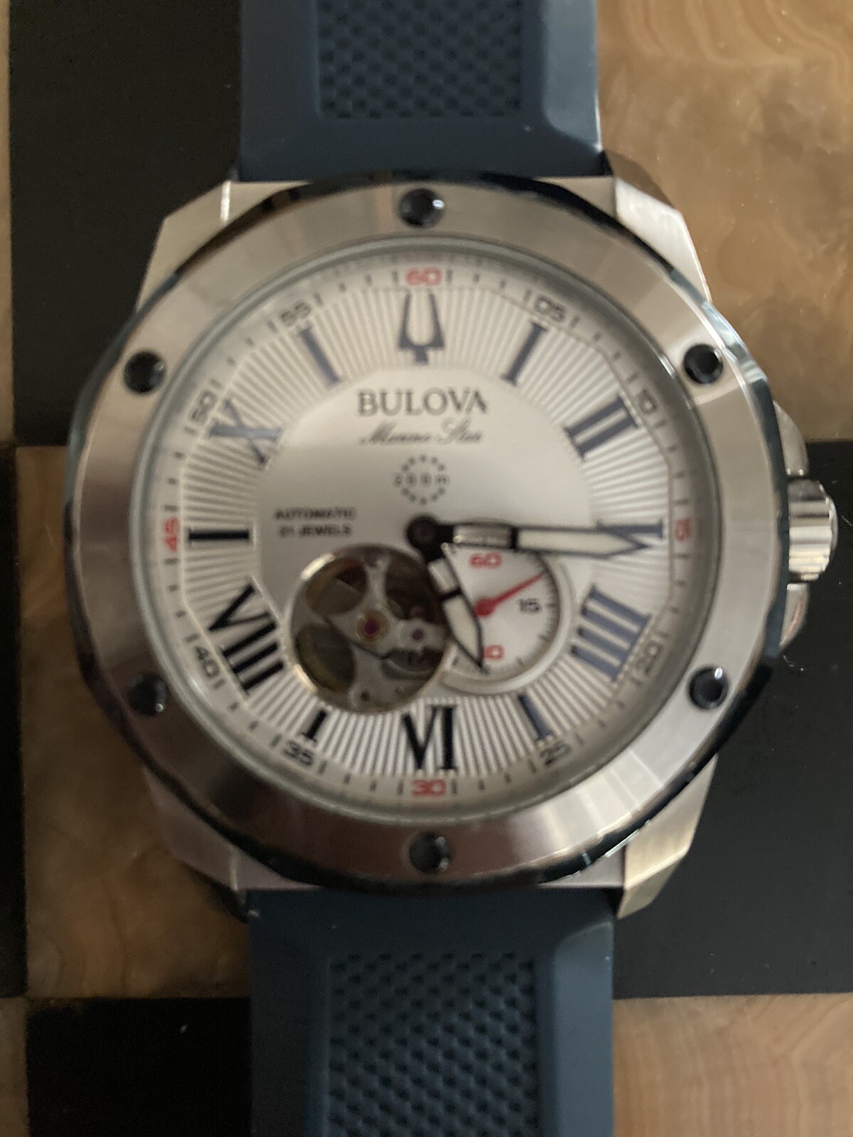 Bulova Marine Star 98A225 45mm Silver White (Heartbeat Skeleton) Stainless Steel