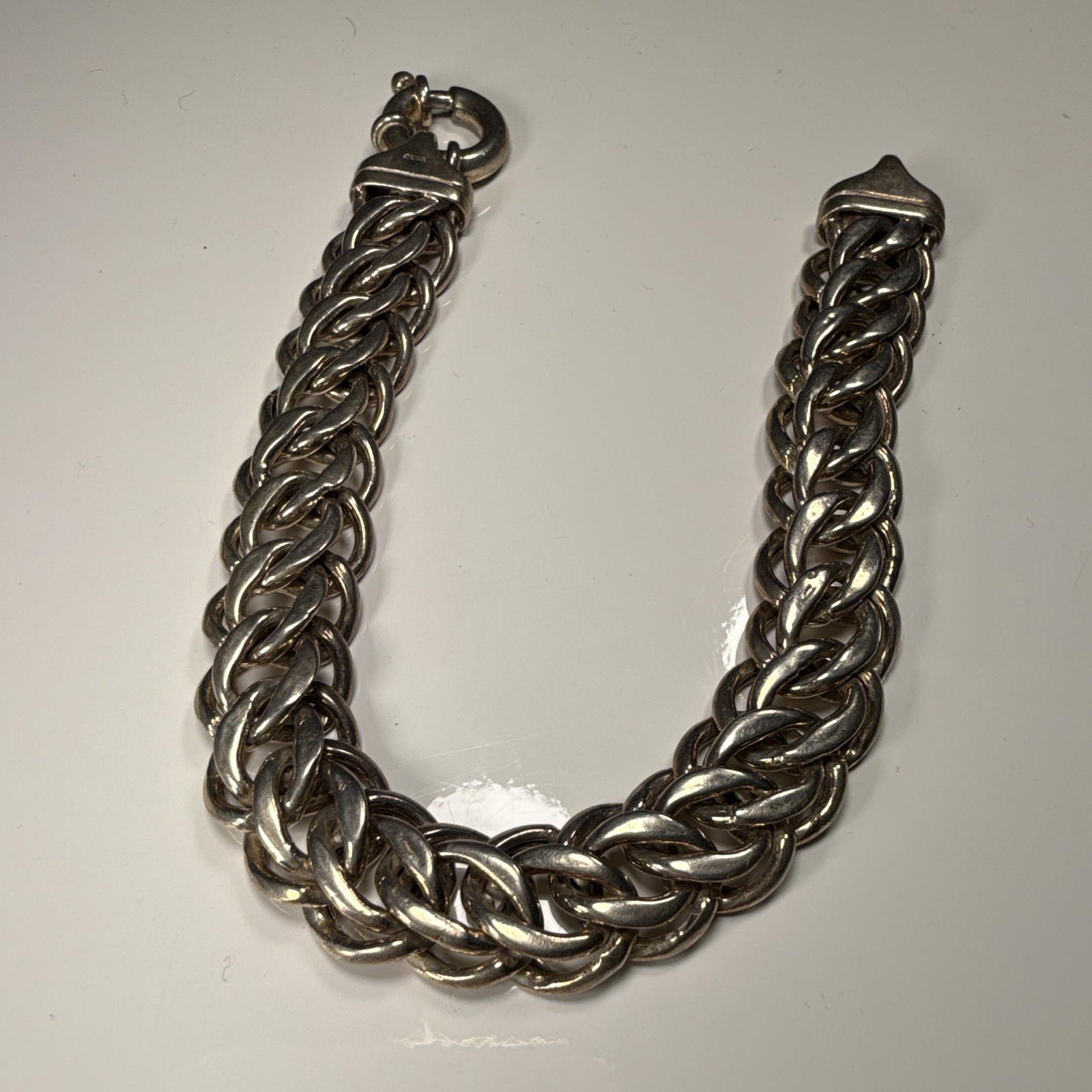 Silver Curb Link Chain Bracelet, Spring Ring Clasp, 7.6-8 in, No Stone