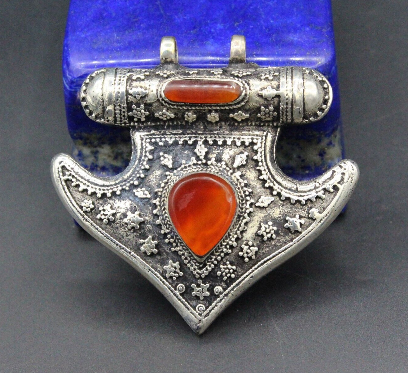 Turkmen Fish Pendant, Carnelian Stones Pendant, Alpaka Adornment Pendant, Afghan