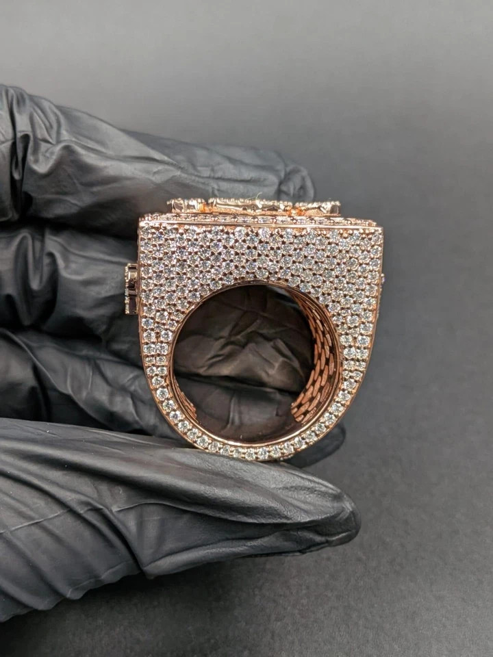 5TCW Lab Created Diamond Iced Statement Custom Name Ring in 14k Rose Gold Plated